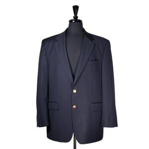 Ralph Lauren Mens Blazer Navy Blue 100% Wool Gold 2 Button Jacket Sport Coat 43R